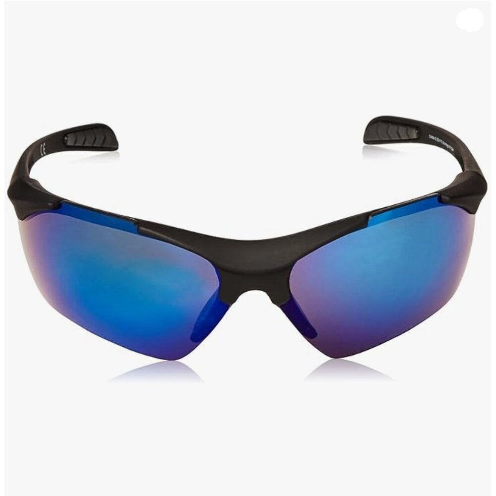 Foster Grant Men's Scrimmage Wrap Sunglasses, Black/Smoke with Blue Mirror Lens